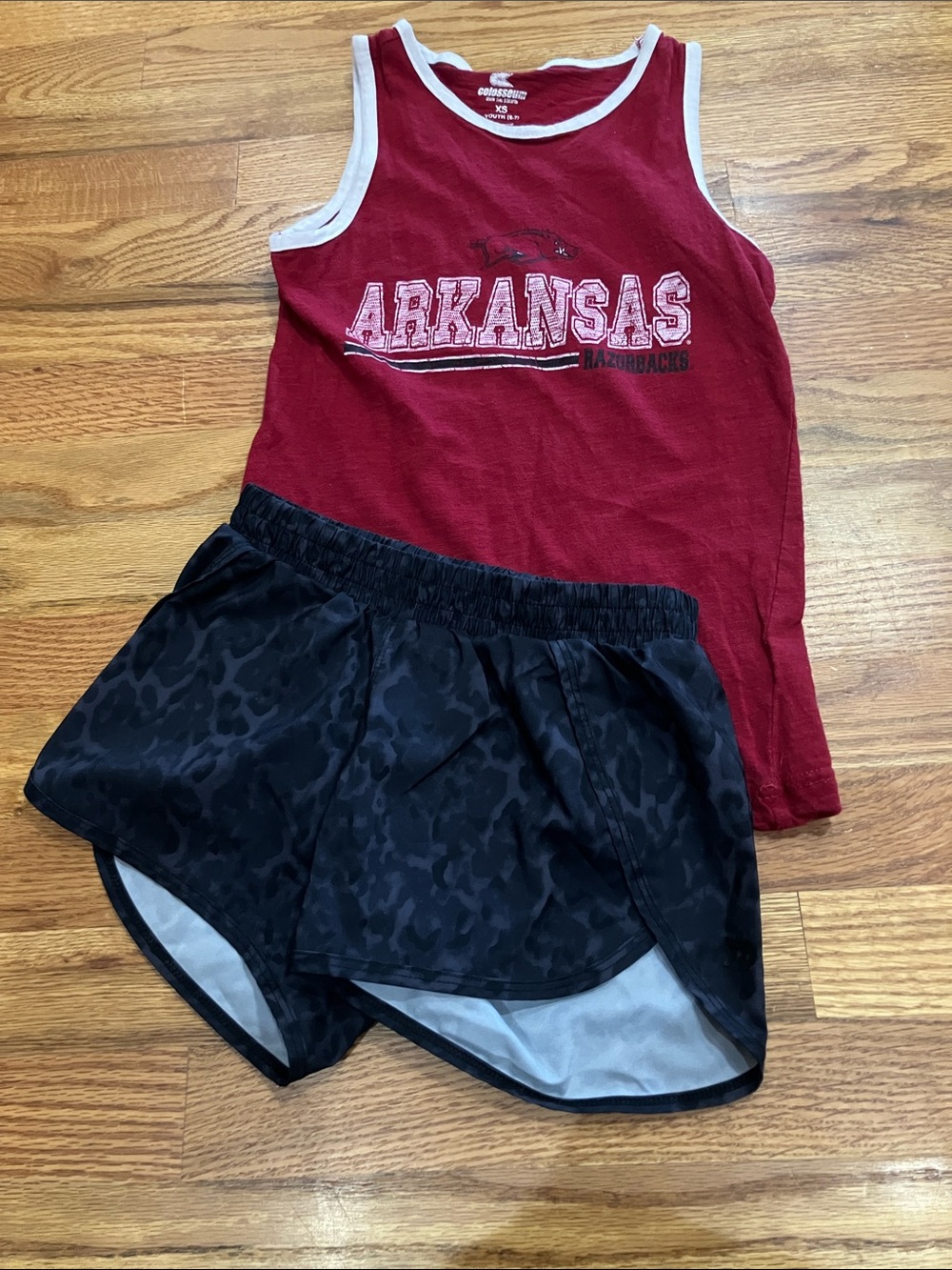 Colosseum Girls Tank Top Arkansas Razorback Red with all in Motion leopard short